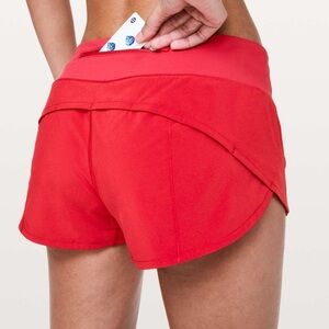 Red lululemon speed up shorts 2.5” size 4